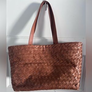 Madewell Large Woven Leather Tote in brown